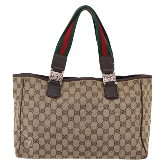 GUCCI GG Canvas Web Sherry Line Tote Bag Beige Gold - Picture 2 of 16
